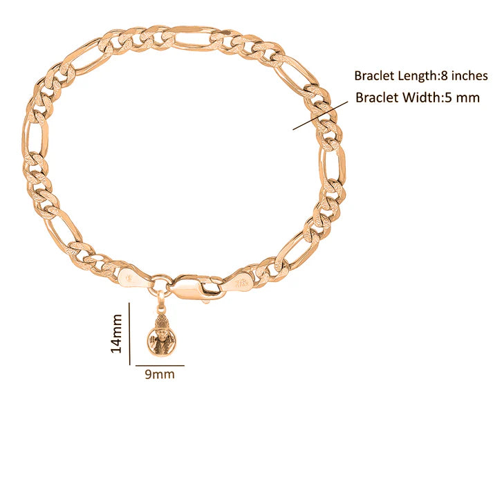 22KT gold plated 92.5% pure Sterling Silver Figaro Designer Bracelet with Charm Sai Baba for Men