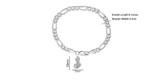 92.5% pure Sterling Silver Figaro Designer Bracelet with fashionable Cat for Men