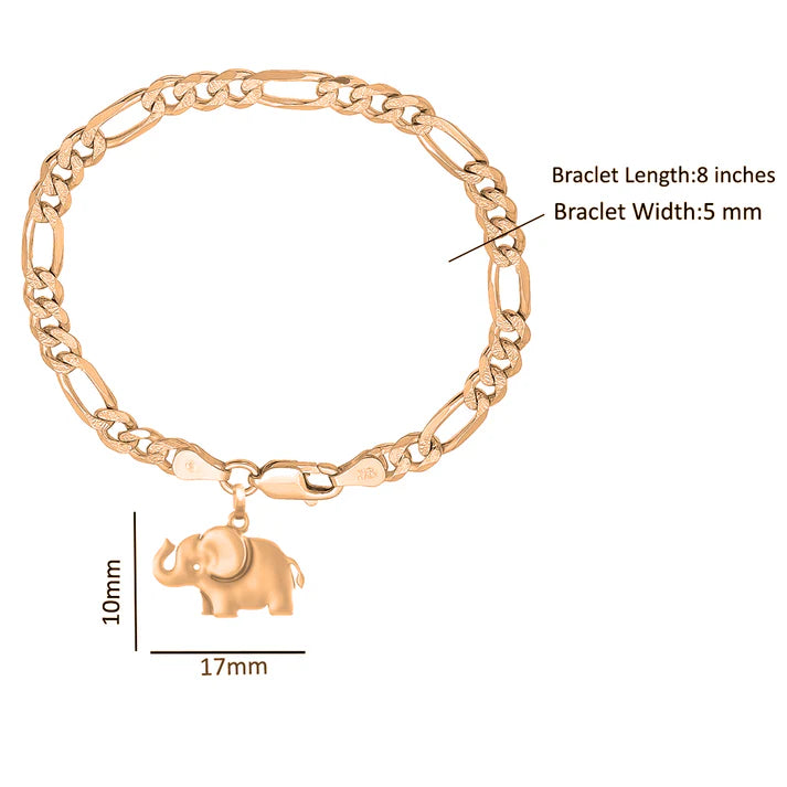 22KT gold plated 92.5% pure Sterling Silver Figaro Designer Bracelet with Stylish Elephant for Men