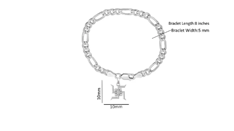 92.5% pure Sterling Silver Figaro Designer Bracelet with Charm Swastik for Men