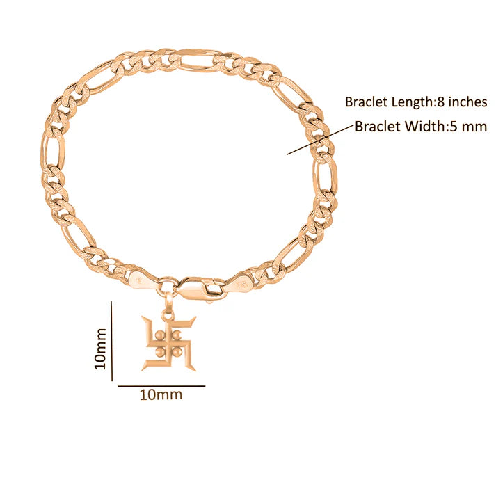 22KT gold plated 92.5% pure Sterling Silver Figaro Designer Bracelet with Charm Swastik for Men
