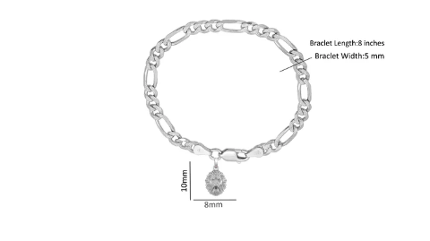 92.5% pure Sterling Silver Figaro Designer Bracelet with Charm Narsimha for Men