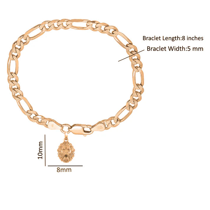 22KT gold plated 92.5% pure Sterling Silver Figaro Designer Bracelet with Charm Narsimha for Men