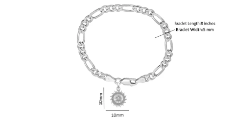 92.5% pure Sterling Silver Figaro Designer Bracelet with Charm Surya for Men & Boys