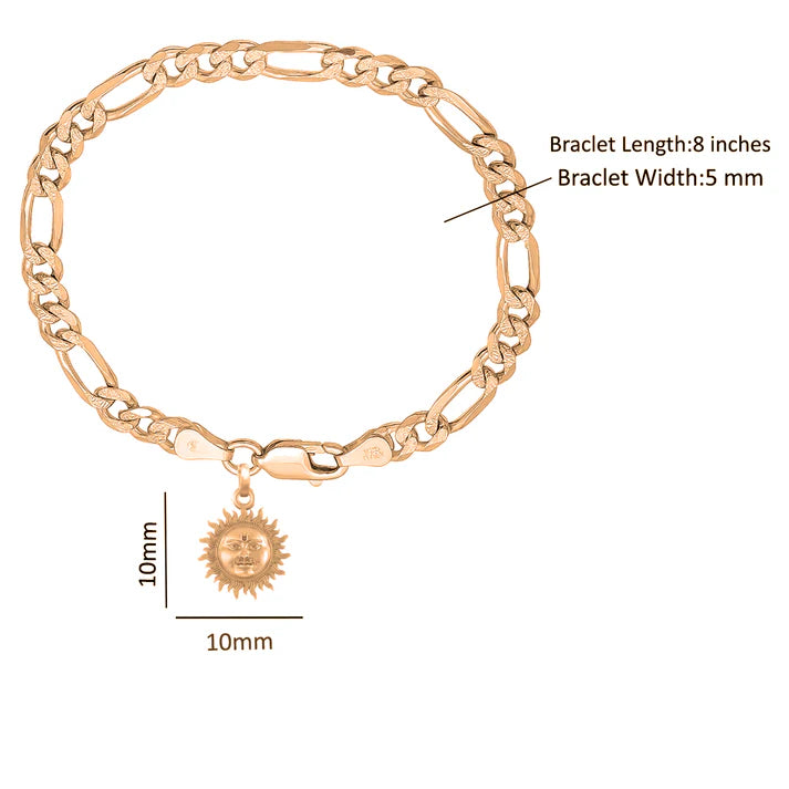 22KT gold plated 92.5% pure Sterling Silver Figaro Designer Bracelet with Charm Surya for Men & Boys