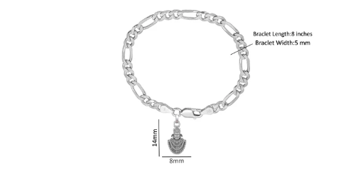 92.5% pure Sterling Silver Figaro Designer Bracelet with Charm Khatu Shyam for Men