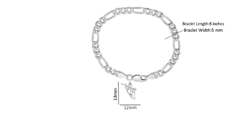 92.5% pure Sterling Silver Figaro Designer Bracelet with Charm God Ram Name for Men