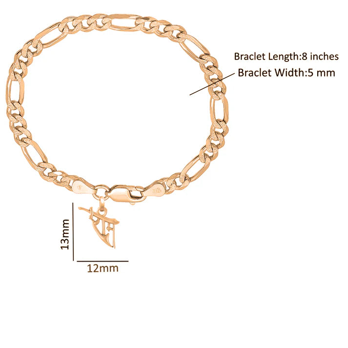 22KT gold plated 92.5% pure Sterling Silver Figaro Designer Bracelet with Charm God Ram Name for Men