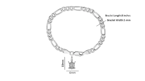 92.5% pure Sterling Silver Figaro Designer Bracelet with Stylish Tortoise for Men