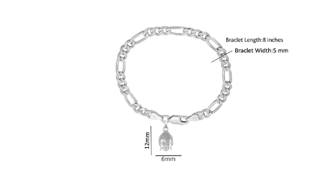 92.5% pure Sterling Silver Figaro Designer Bracelet with Charm Buddha for Men & Boys