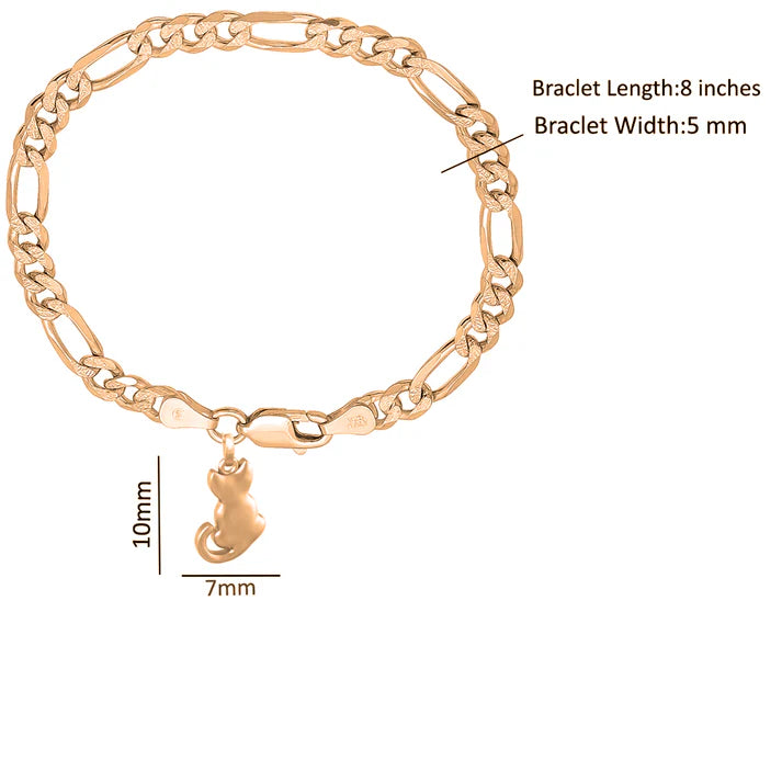 22KT gold plated 92.5% pure Sterling Silver Figaro Designer Bracelet with fashionable Cat for Men