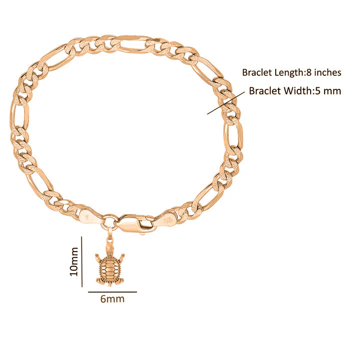 22KT gold plated 92.5% pure Sterling Silver Figaro Designer Bracelet with Stylish Tortoise for Men