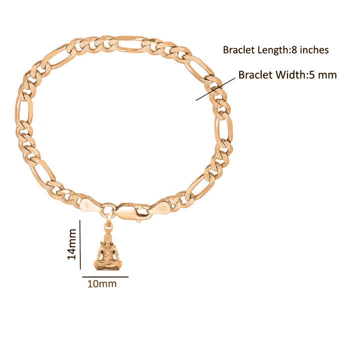 22KT gold plated 92.5% pure Sterling Silver Figaro Designer Bracelet with Charm Shiva for Men & Boys