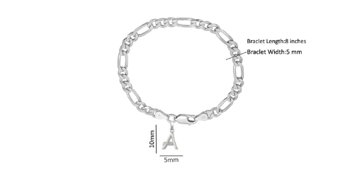 92.5% pure Sterling Silver Figaro Designer Bracelet with A Alphabet for Men