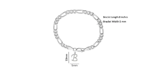 92.5% pure Sterling Silver Figaro Designer Bracelet with B Alphabet for Men