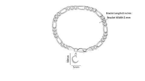 92.5% pure Sterling Silver Figaro Designer Bracelet with C Alphabet for Men