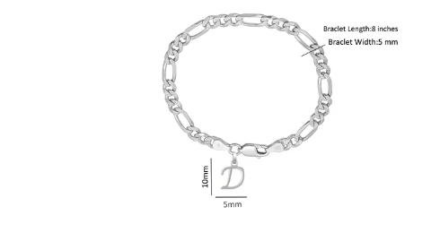 92.5% pure Sterling Silver Figaro Designer Bracelet with D Alphabet for Men