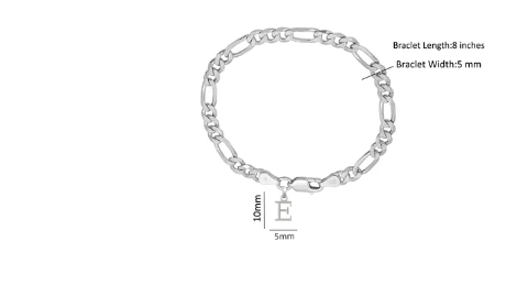 92.5% pure Sterling Silver Figaro Designer Bracelet with E Alphabet for Men