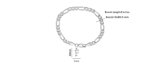 92.5% pure Sterling Silver Figaro Designer Bracelet with F Alphabet for Men