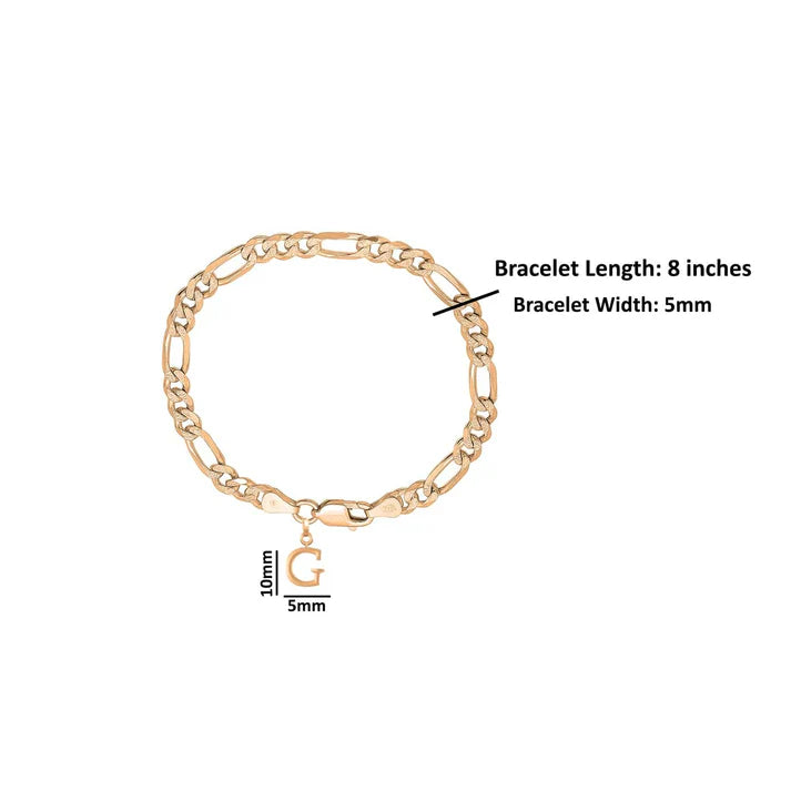 22KT gold plated 92.5% pure Sterling Silver Figaro Designer Bracelet with G Alphabet for Men