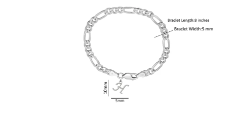 92.5% pure Sterling Silver Figaro Designer Bracelet with H Alphabet for Men