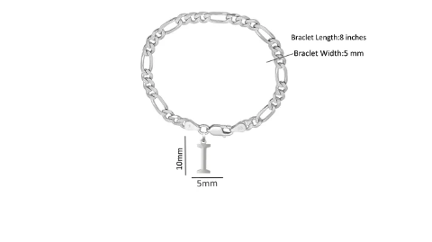92.5% pure Sterling Silver Figaro Designer Bracelet with I Alphabet for Men