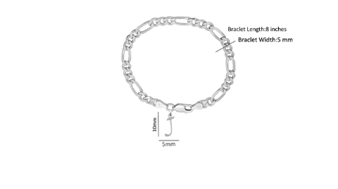 92.5% pure Sterling Silver Figaro Designer Bracelet with J Alphabet for Men