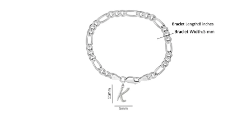 92.5% pure Sterling Silver Figaro Designer Bracelet with K Alphabet for Men