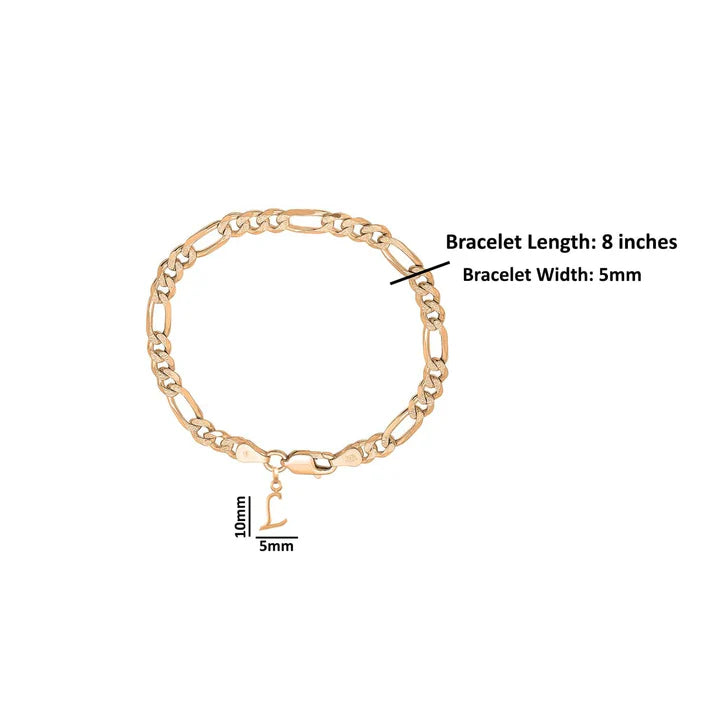 22KT gold plated 92.5% pure Sterling Silver Figaro Designer Bracelet with L Alphabet for Men