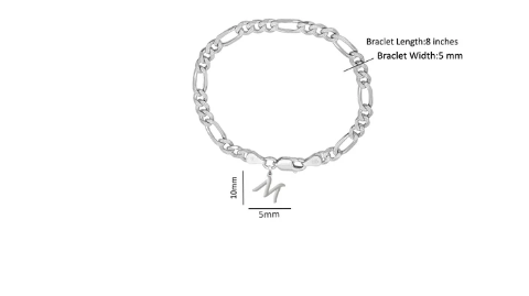 92.5% pure Sterling Silver Figaro Designer Bracelet with M Alphabet for Men