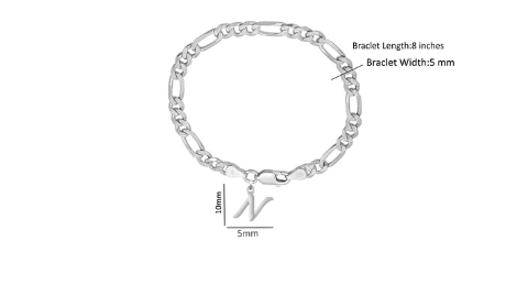 92.5% pure Sterling Silver Figaro Designer Bracelet with N Alphabet for Men