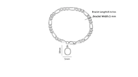 92.5% pure Sterling Silver Figaro Designer Bracelet with O Alphabet for Men