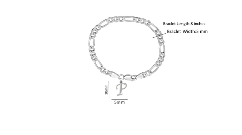92.5% pure Sterling Silver Figaro Designer Bracelet with P Alphabet for Men
