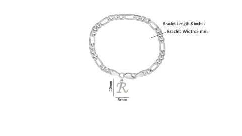 92.5% pure Sterling Silver Figaro Designer Bracelet with R Alphabet for Men