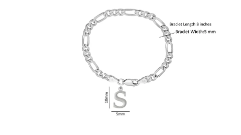 92.5% pure Sterling Silver Figaro Designer Bracelet with S Alphabet for Men