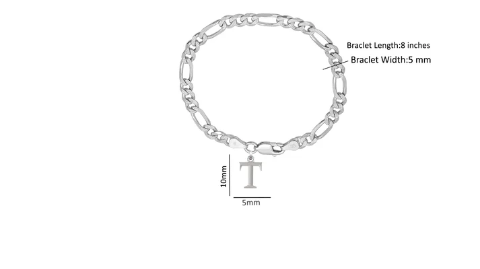 92.5% pure Sterling Silver Figaro Designer Bracelet with T Alphabet for Men