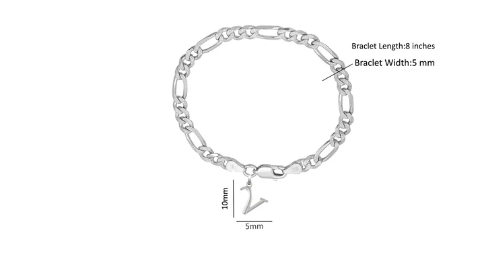 92.5% pure Sterling Silver Figaro Designer Bracelet with V Alphabet for Men