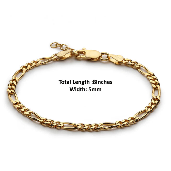22 CT Gold Plated Silver (92.5% purity) Stylish and Fashionable Figaro Bracelet