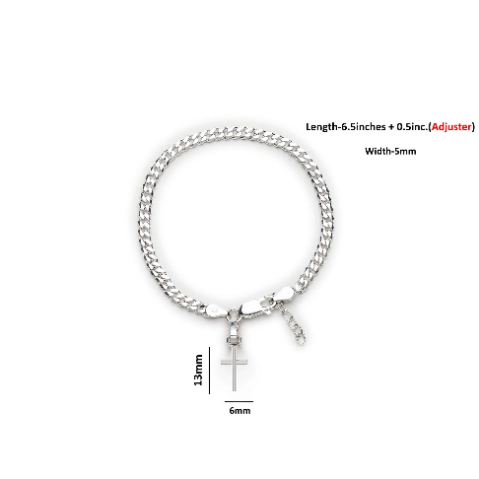 92.5% pure Sterling Silver Curb Designer Bracelet with Charm Jesus for Girls and Women