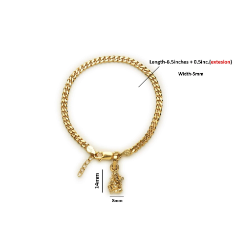 22KT gold plated 92.5% pure Sterling Silver Curb Designer Bracelet with Charm Ganesh for Girls and Women