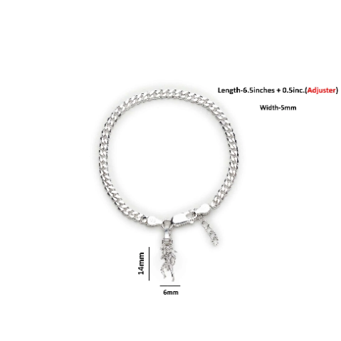 92.5% pure Sterling Silver Curb Designer Bracelet with Charm Hanuman for Girls and Women