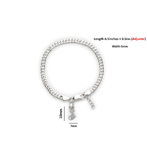 92.5% pure Sterling Silver Curb Designer Bracelet with fashionable Cat for Girls and Women