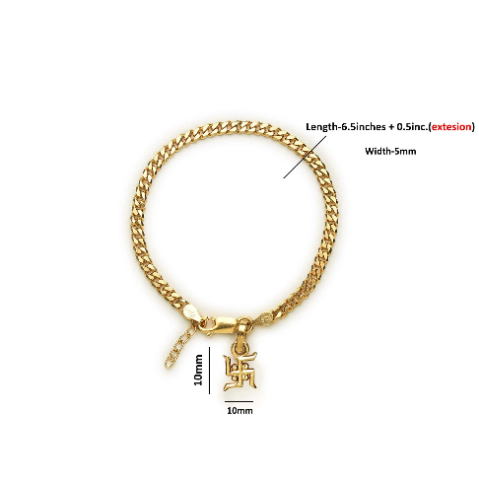 22KT gold plated 92.5% pure Sterling Silver Curb Designer Bracelet with Charm Swastik for Girls and Women