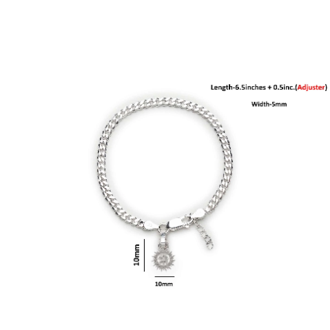 92.5% pure Sterling Silver Curb Designer Bracelet with Charm Surya for Girls and Women