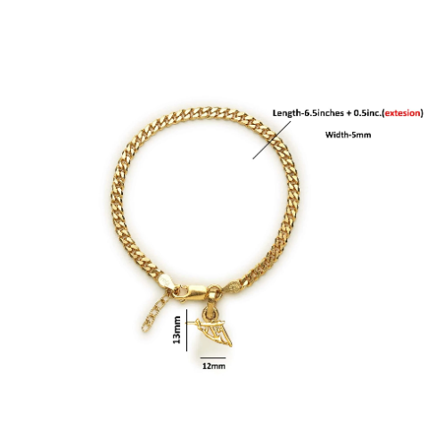 22KT gold plated 92.5% pure Sterling Silver Curb Designer Bracelet with Charm Ram Name for Girls and Women