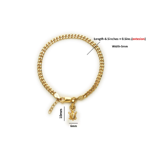 22KT gold plated 92.5% pure Sterling Silver Curb Designer Bracelet with fashionable Tortoise for Girls and Women