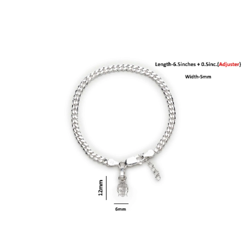 92.5% pure Sterling Silver Curb Designer Bracelet with Charm Buddha for Girls and Women