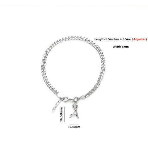 92.5% pure Sterling Silver Curb Designer Bracelet with A Alphabet for Girls and women