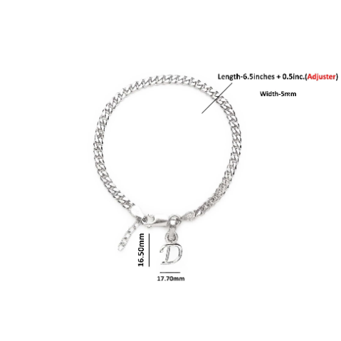92.5% pure Sterling Silver Curb Designer Bracelet with D Alphabet for Girls and women