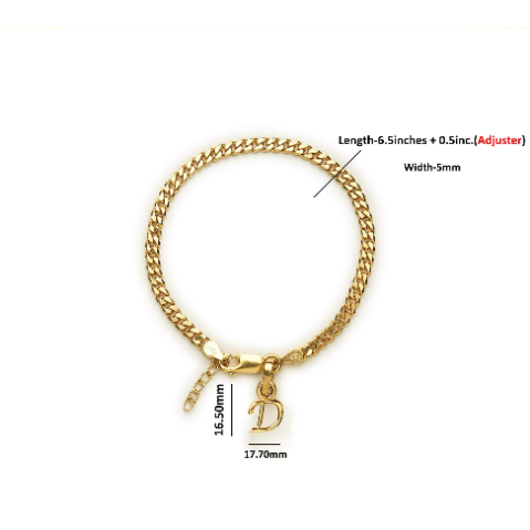 22KT gold plated 92.5% pure Sterling Silver Curb Designer Bracelet with D Alphabet for Girls and Women